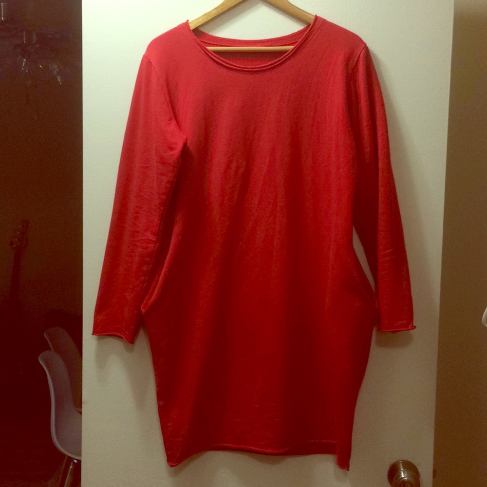 Long sleeves red cotton dress
